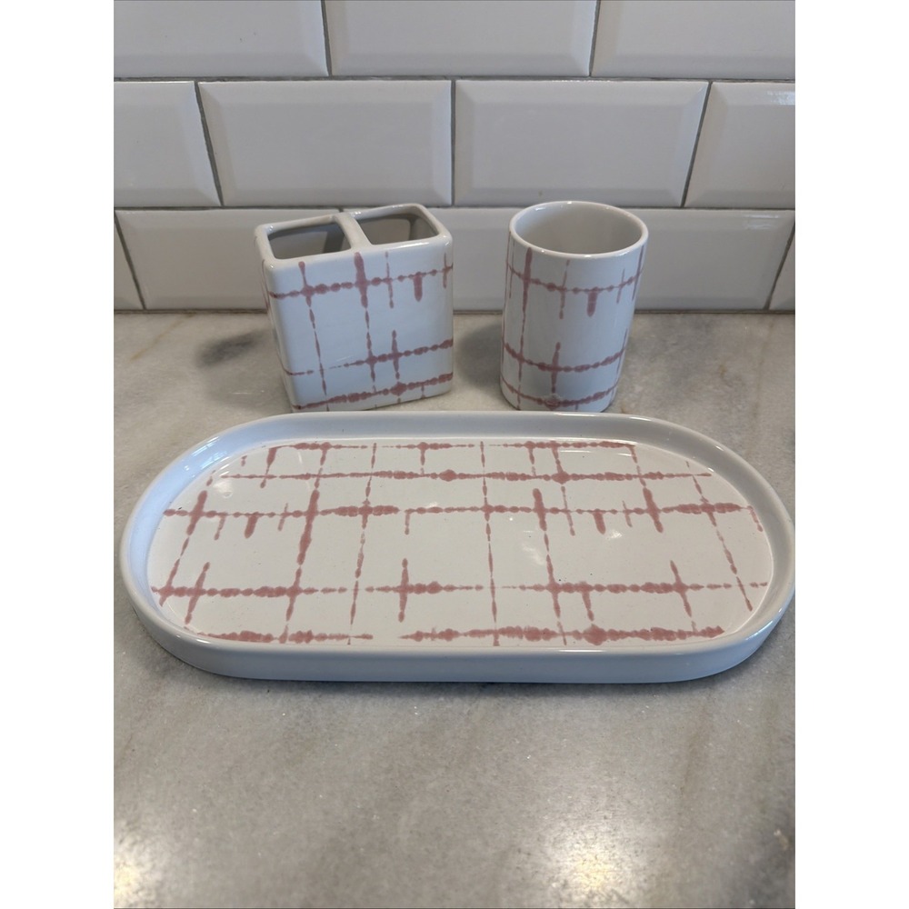 Vintage Ceramic Pink/white Bathroom‎ Vanity Set /desk Set GW994